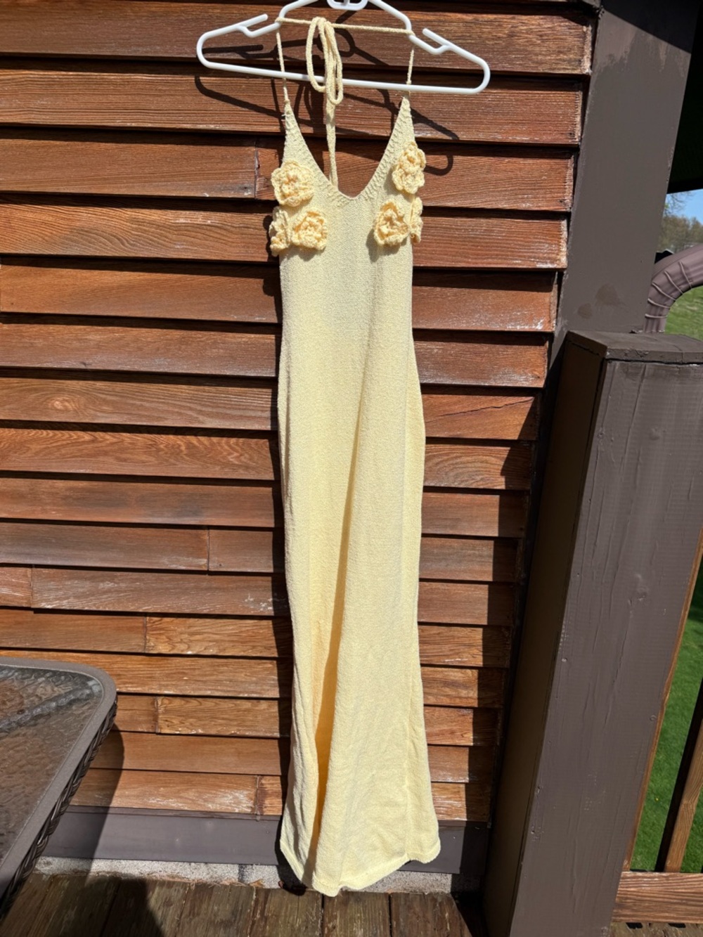 Yellow Crocheted Flower Halter Maxi Dress